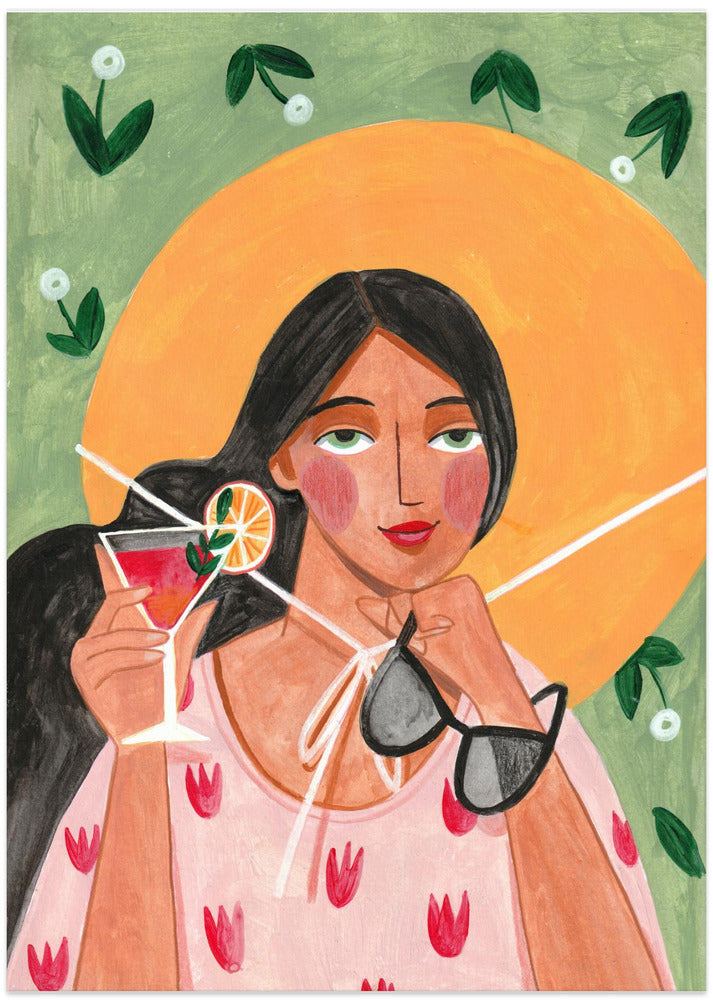 Abstract Modern Bohemian Woman with Cocktail - Art Print by Caroline Bonne Müller