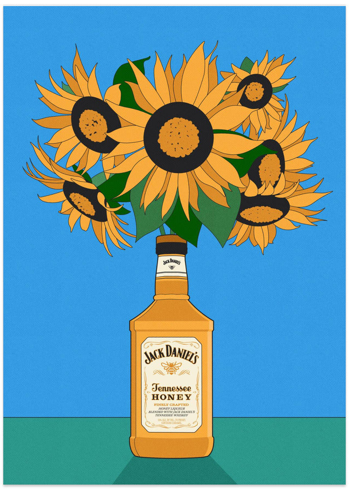 Sunflowers in Honey Whiskey Retro Illustration - Art Print by Retrodrome