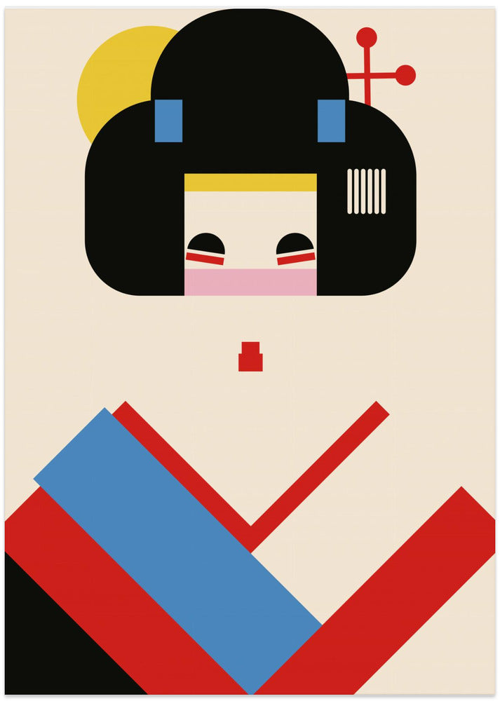 Geisha Girl Geometric Illustration - Art Print by Retrodrome