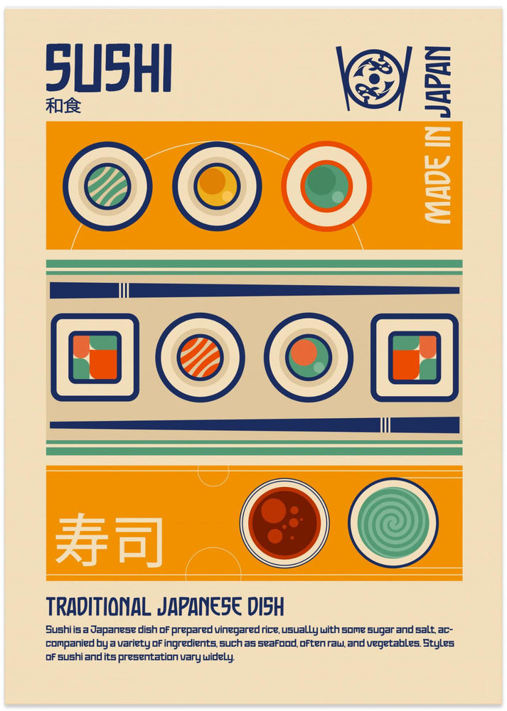Sushi Japanese Food Print - Art Print by Retrodrome