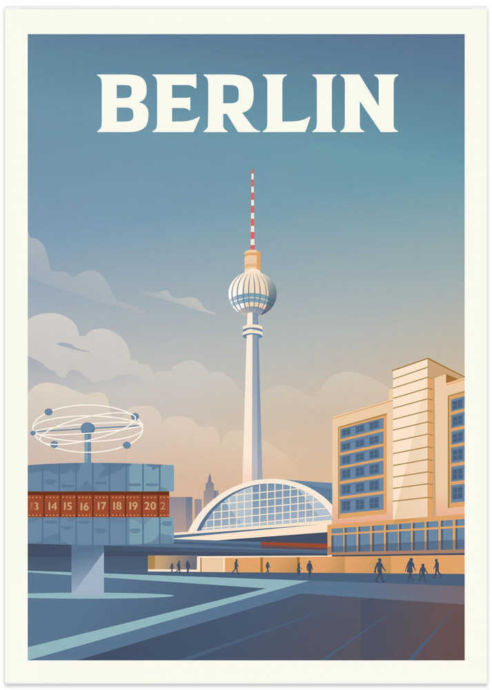 Berlin Cityscape Travel Print - Art Print by Retrodrome Travel Poster