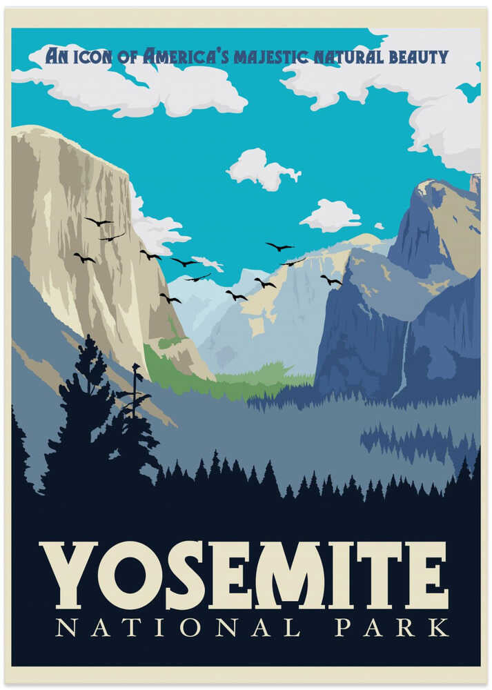 Yosemite National Park Travel Print - Art Print by Retrodrome Travel Poster