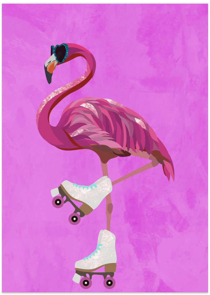 Pink Flamingo Roller Skating - Art Print by Sarah Manovski