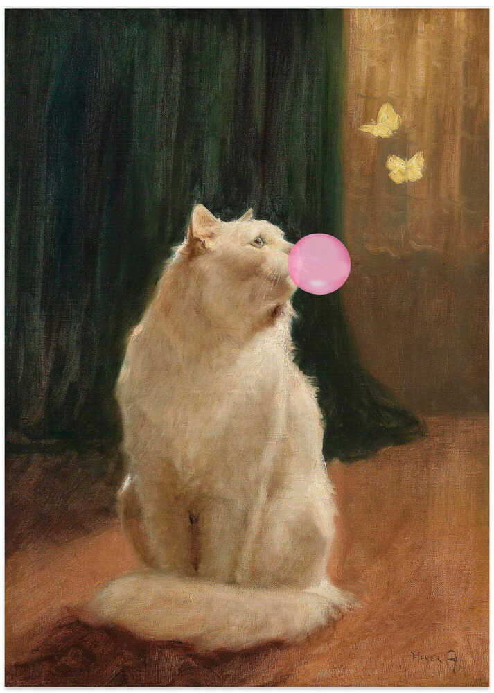 Bubble Gum and Cat - Art Print by The Art Concept