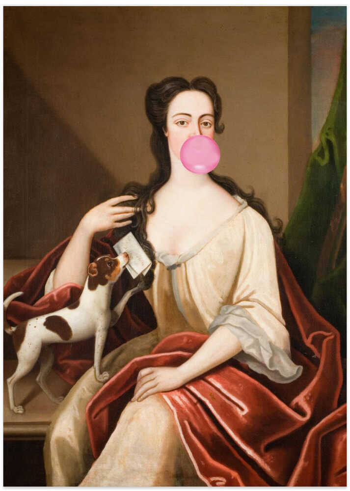 Renaissance Bubble Gum Portrait and Dog / Altered Art - Art Print by The Art Concept