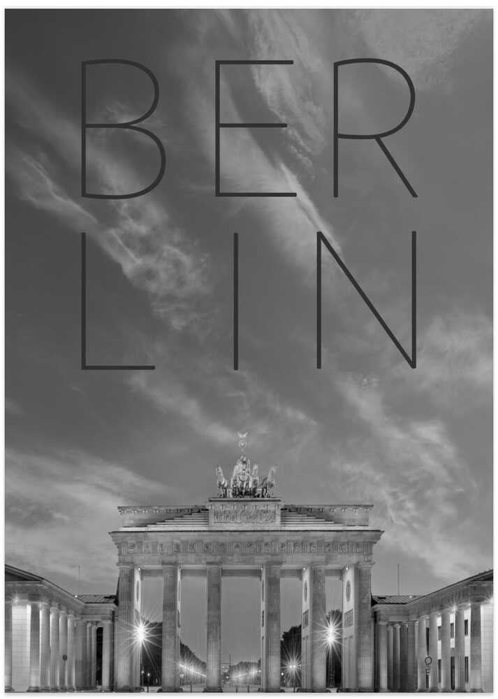 BERLIN Brandenburg Gate | Text &amp; Skyline - Art Print by Melanie Viola Travel Poster