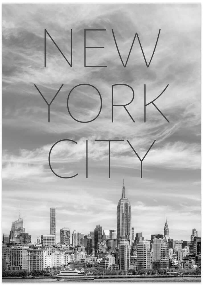NYC Midtown Manhattan | Text &amp; Skyline - Art Print by Melanie Viola Travel Poster