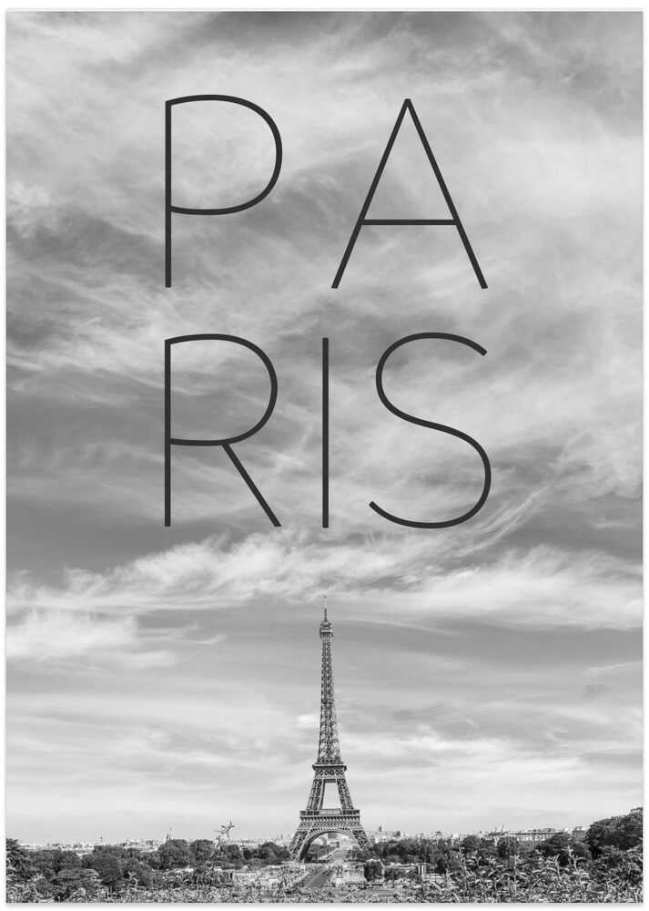 PARIS Eiffel Tower | Text &amp; Skyline - Art Print by Melanie Viola Travel Poster