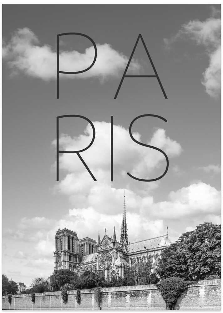 PARIS Cathedral Notre-Dame | Text &amp; Skyline - Art Print by Melanie Viola Travel Poster