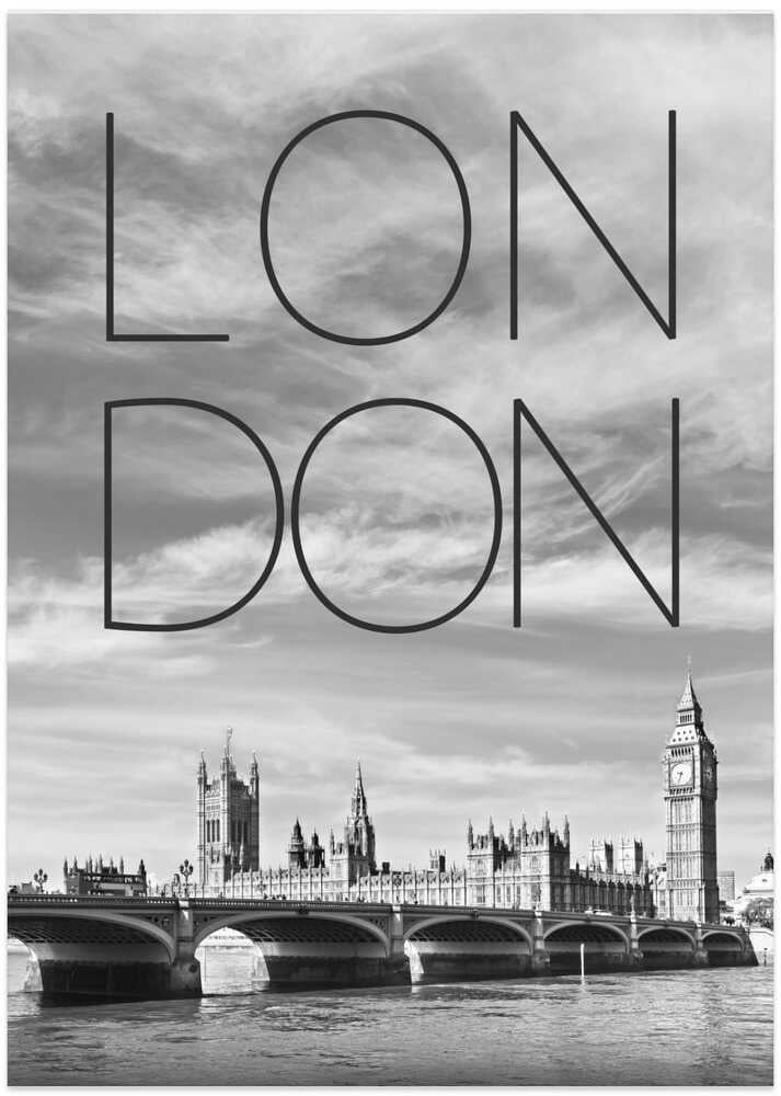 LONDON Westminster Bridge | Text &amp; Skyline - Art Print by Melanie Viola Travel Poster