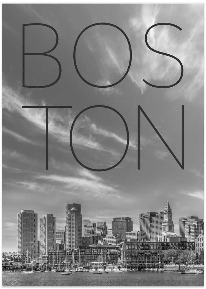 BOSTON Skyline Financial District &amp; North End | Text &amp; Skyline - Art Print by Melanie Viola Travel Poster