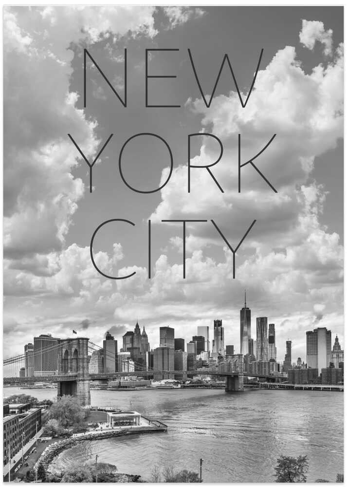NYC Lower Manhattan &amp; Brooklyn Bridge | Text &amp; Skyline - Art Print by Melanie Viola Travel Poster