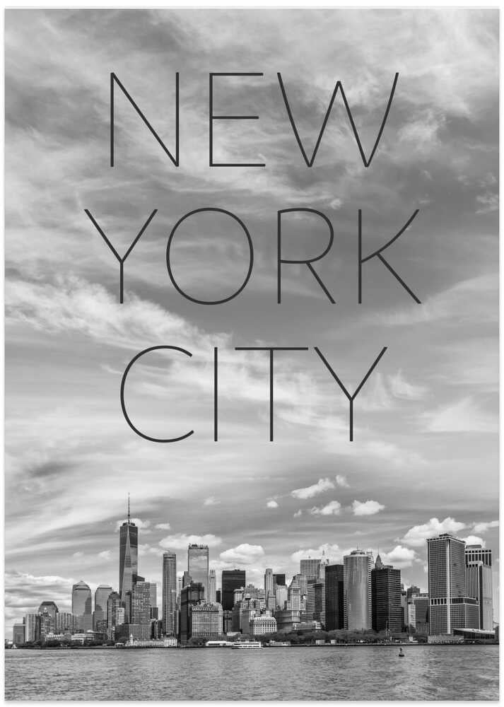 NYC Lower Manhattan &amp; Hudson River | Text &amp; Skyline - Art Print by Melanie Viola Travel Poster