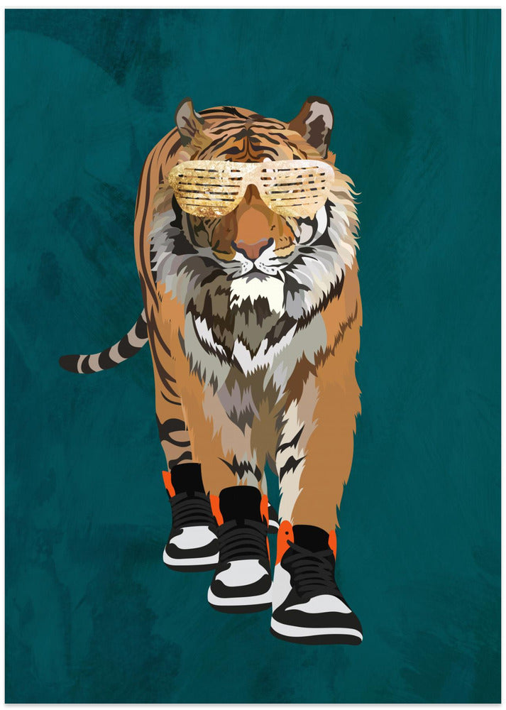 Tiger prowling in high top sneakers - Art Print by Sarah Manovski