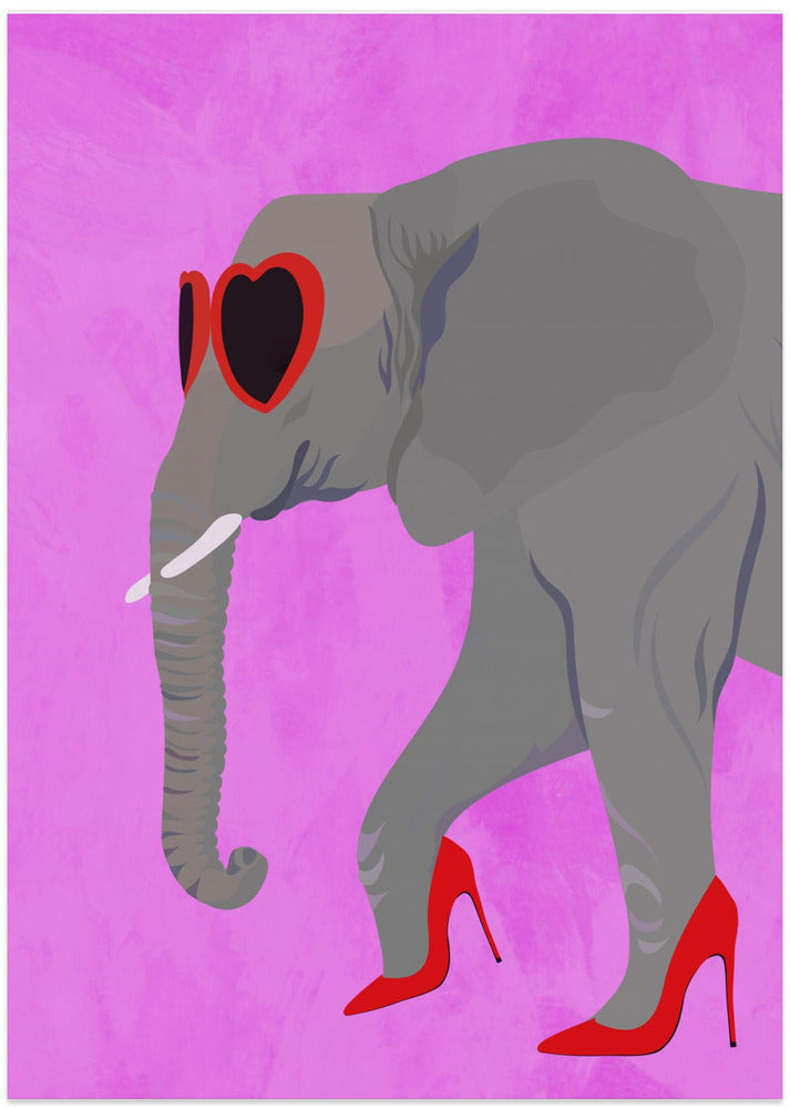 Flamingo profile in heels and heart glasses - Art Print by Sarah Manovski