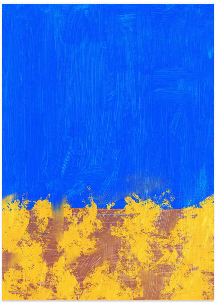 Blue And Yellow Brushstrokes - Art Print by Little Dean