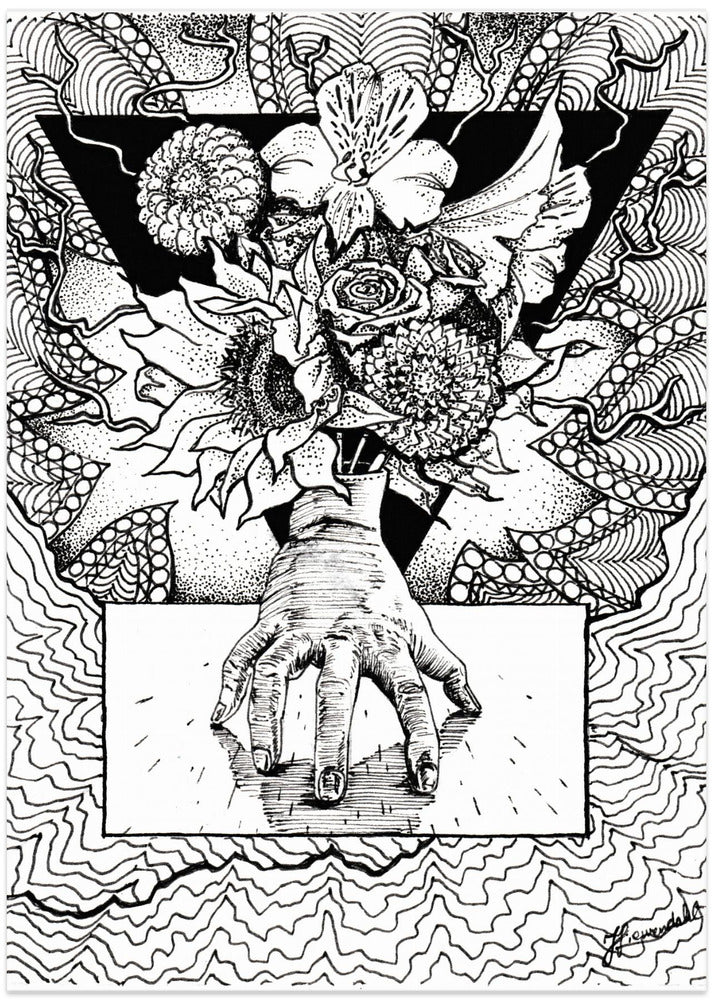 Flowery Thing. Abstract Drawing of a Flowery Bouquet in Hand. - Art Print by Johan Liewendahl