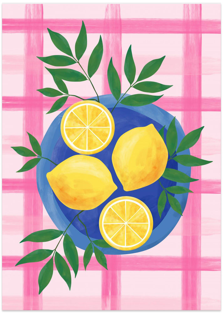 Lemons on a Blue Plate - Art Print by Elena Ristova