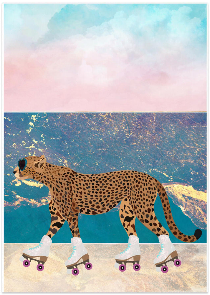 Cheetah Rollerskating on the beach - Art Print by Sarah Manovski