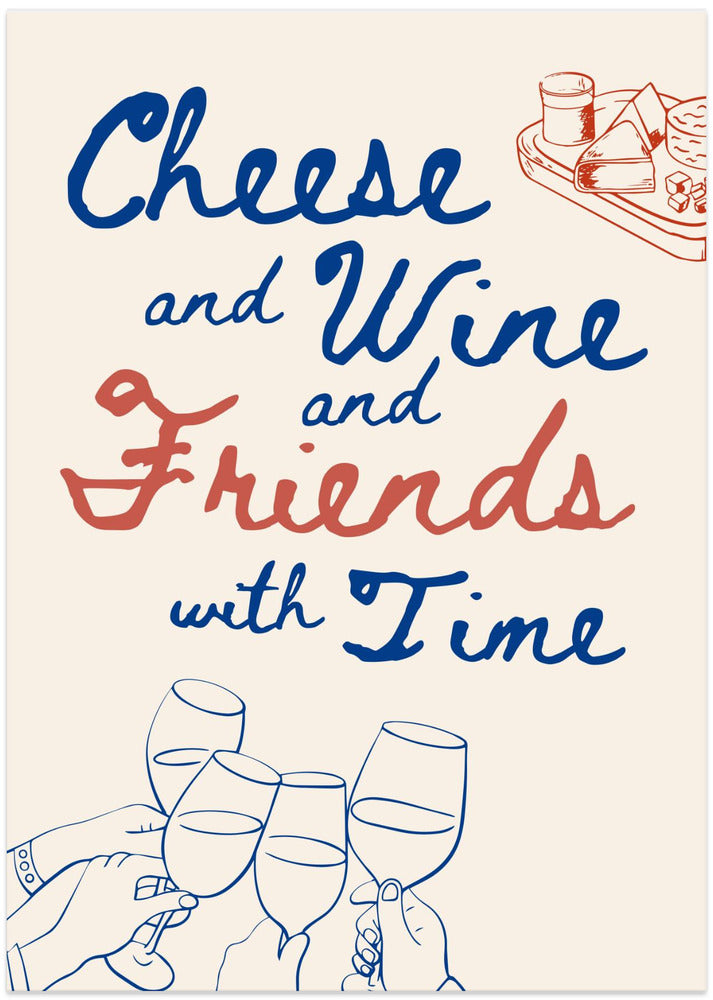 Cheese and wine..., Text + Illustration - Art Print by Ohkimiko