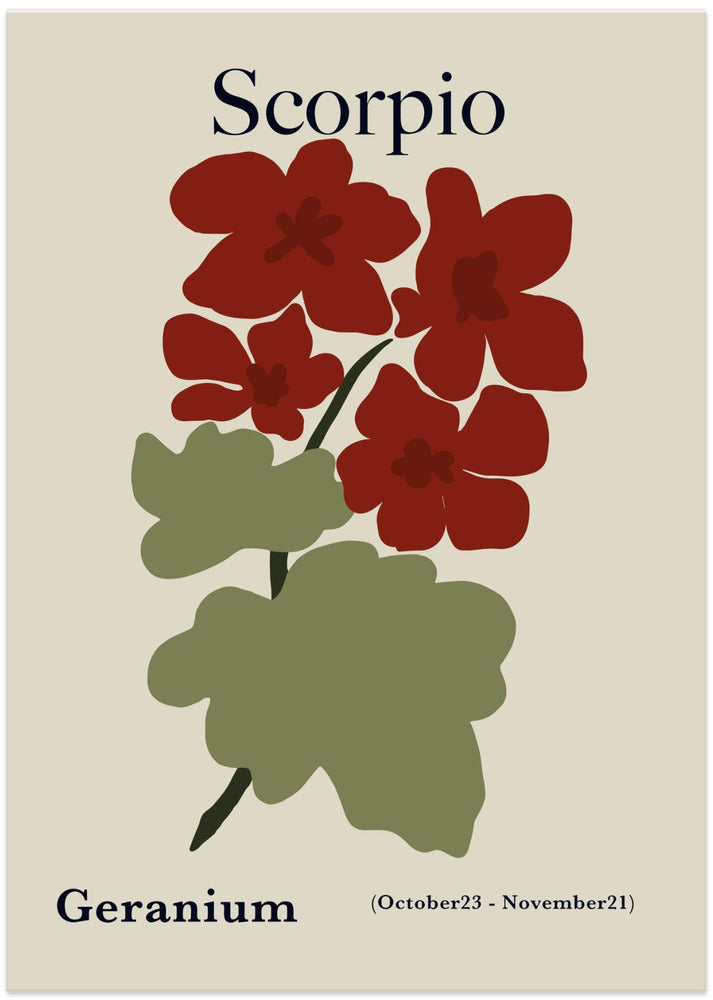 Scorpio Red Geranium - Art Print by Miho Art Studio