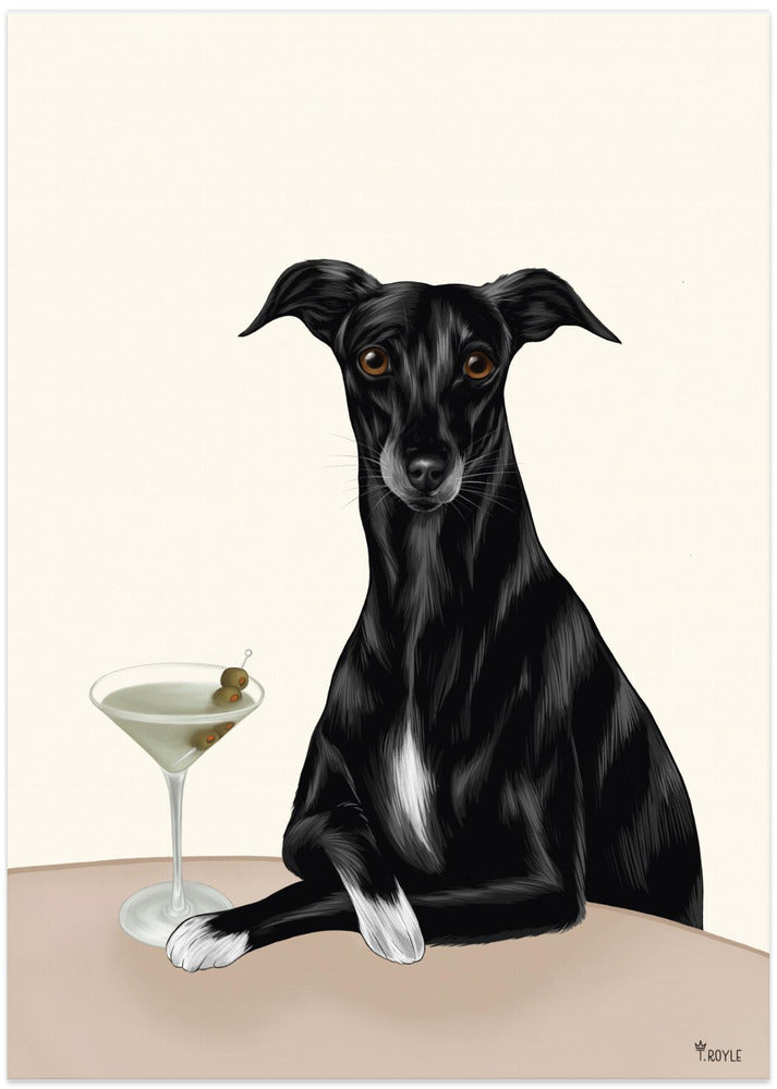 Classy Greyhound with Martini - Art Print by Tara Royle