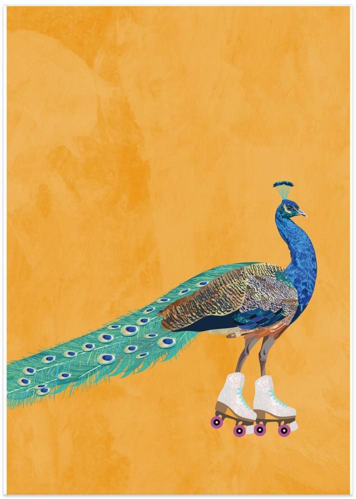 Peacock rollerskating - Art Print by Sarah Manovski