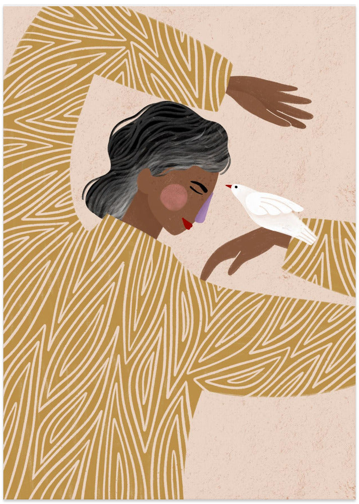 The Woman With a Bird - Art Print by Bea Müller