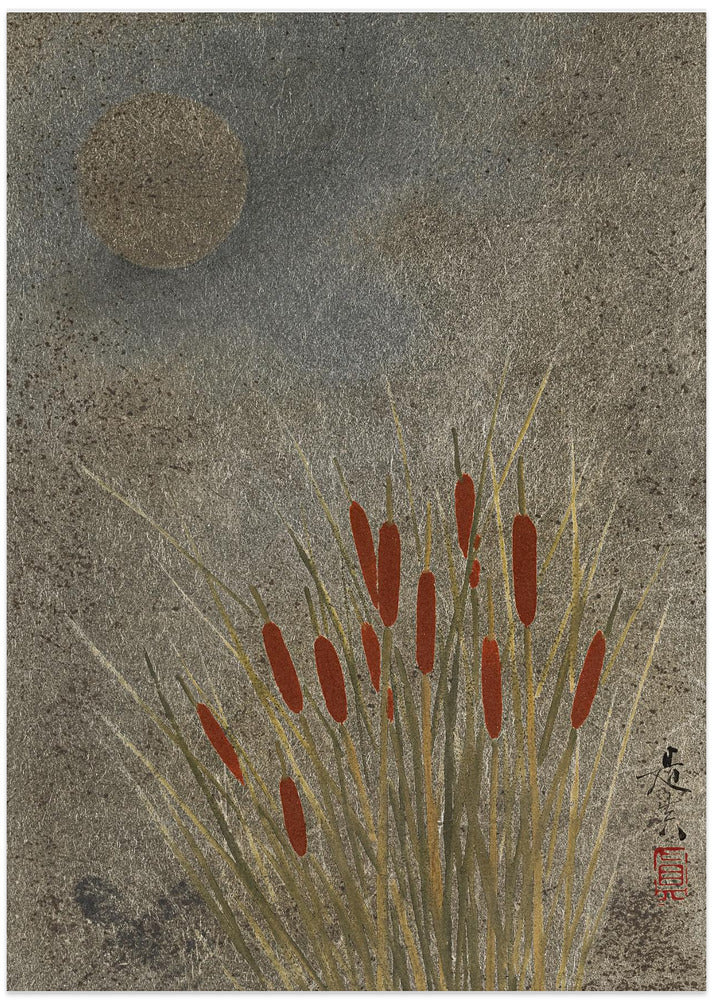 Japanese Grass Field At Night (1807–1891) Full - Art Print by Shibata Zeshin