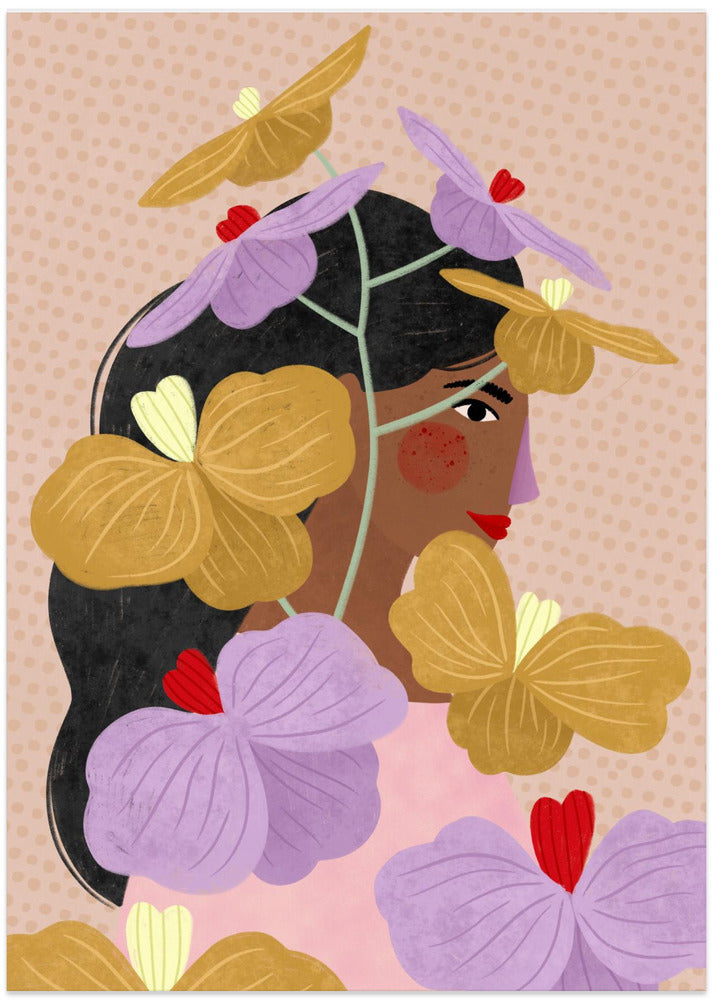 Hidden Behind Yellow Purple Flowers - Art Print by Bea Müller