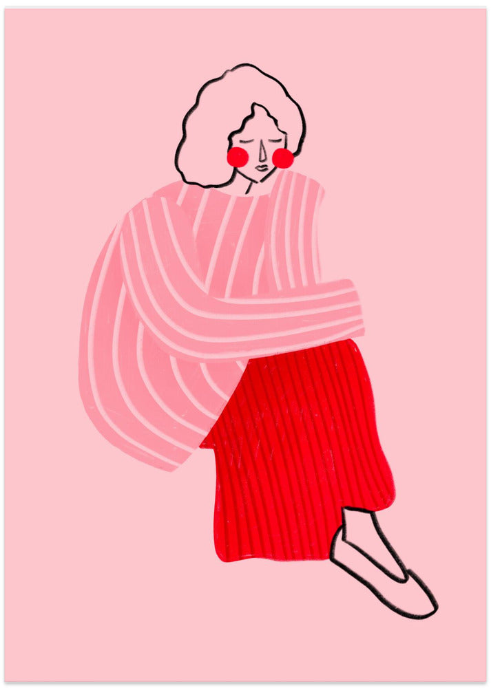 Pink and Red Line Lady - Art Print by Bea Müller