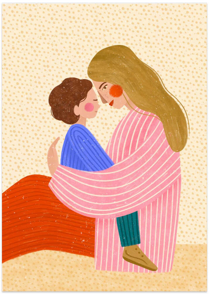 Loving Mother Child Embrace - Art Print by Bea Müller