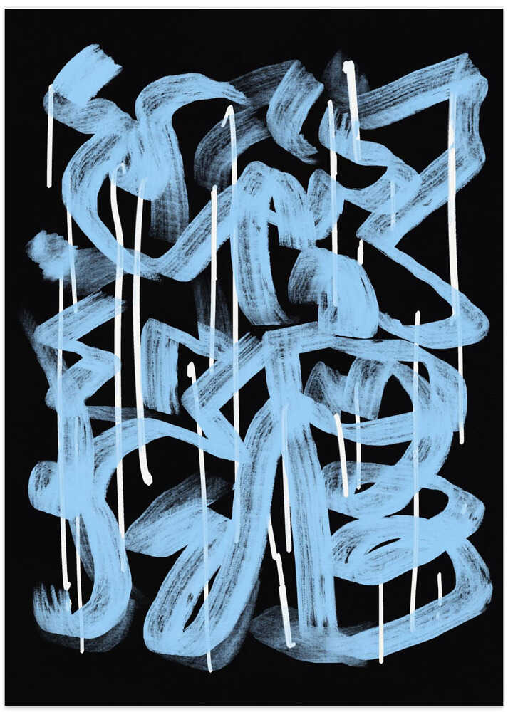 Blue abstract calligraphy - Art Print by Little Dean