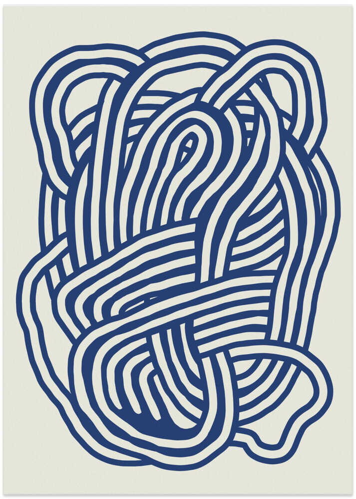 Line art organic shape in blue 03 - Art Print by Little Dean