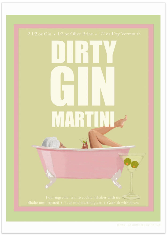 Jlr Cocktails- Dirty Gin Martini - Art Print by Jenny Liz Rome