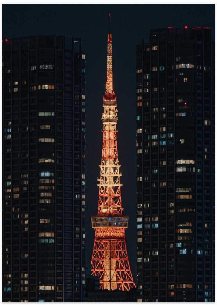 Tokyo Tower: A Beacon in the Night - Art Print by Shunya Takabayashi