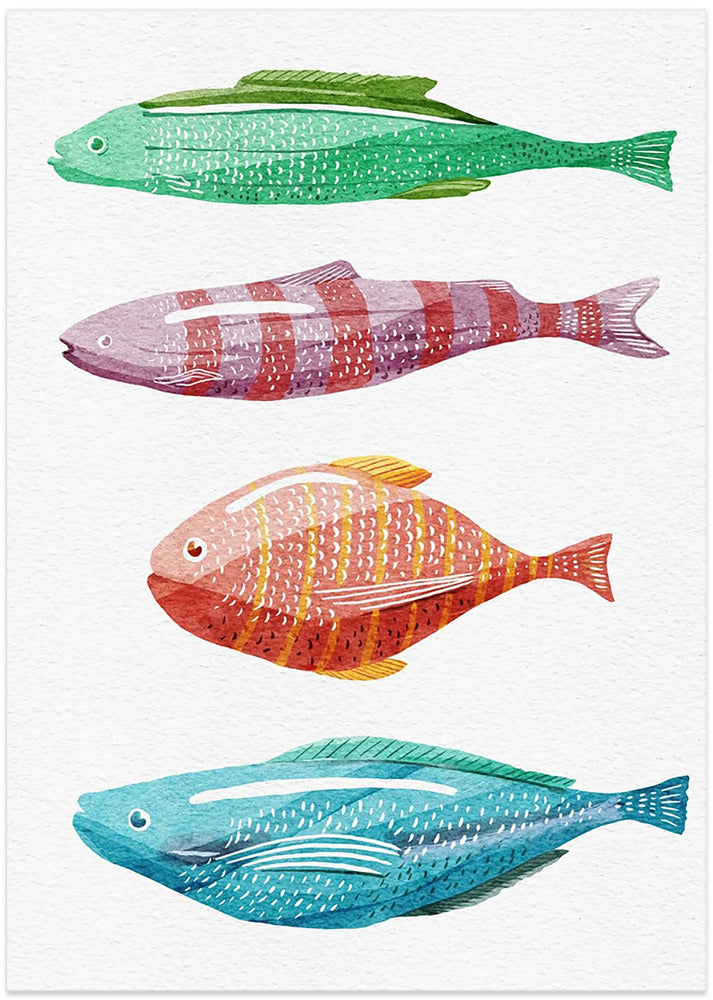 Four Colorful Fish - Art Print by Katie O'Shea