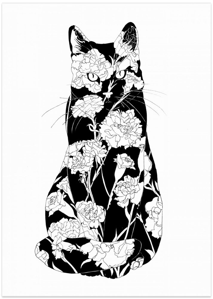 Carnation Cat Original - Art Print by EC Mazur