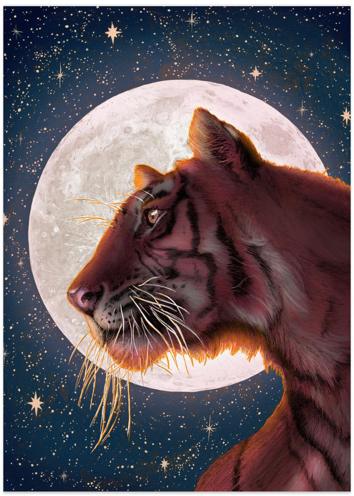Moon and Tiger Colour Large - Art Print by EC Mazur