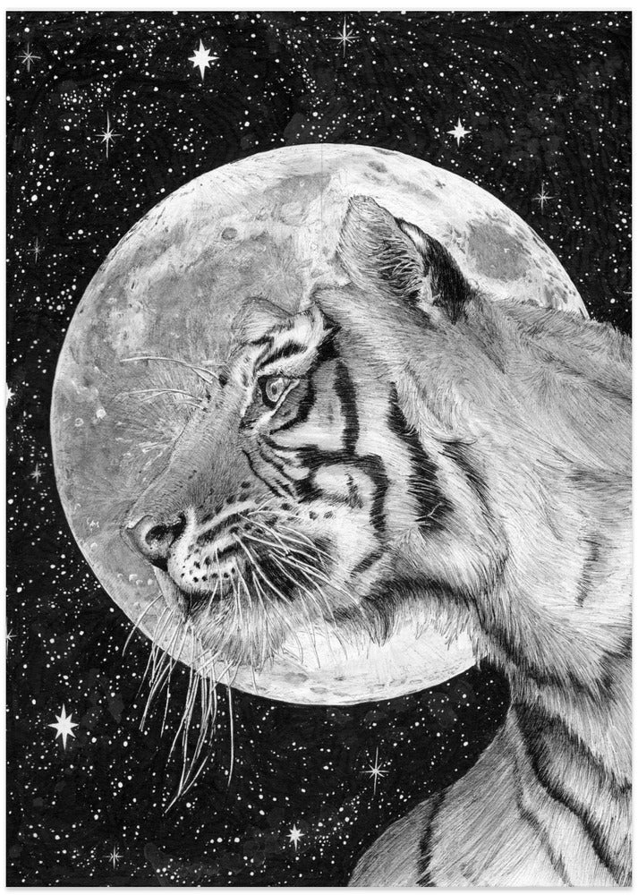 Moon and Tiger Original - Art Print by EC Mazur