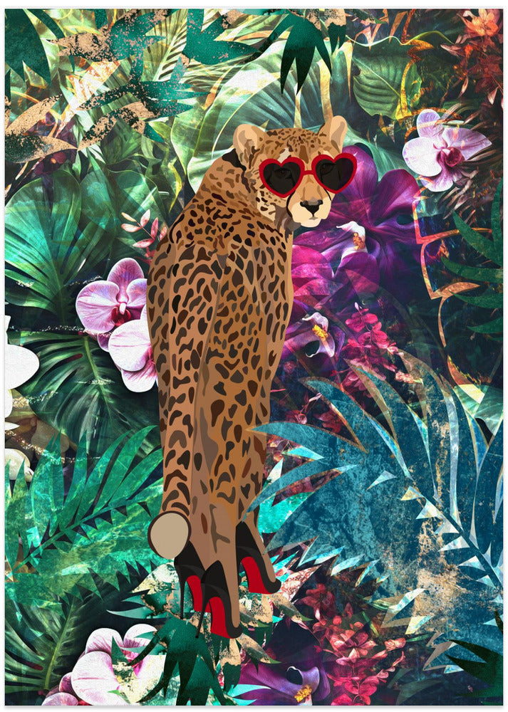 Tropical Floral Jungle - Cheetah in heels 2 - Art Print by Sarah Manovski