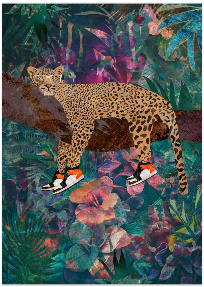 Tropical Floral Jungle - Leopard wearing shoes - Art Print by Sarah Manovski