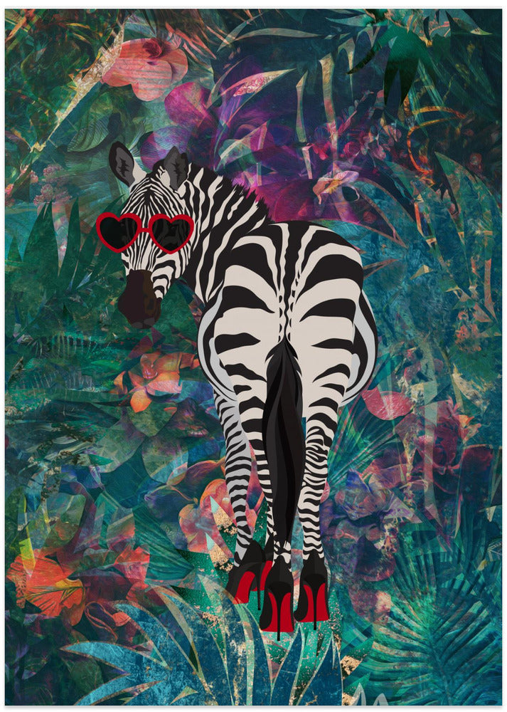 Tropical Floral Jungle - zebra in heels 2 - Art Print by Sarah Manovski