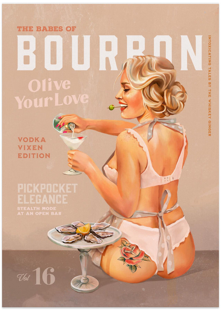 Bourbon Babe Vol 16 Vintage Vodka Martini Pin Up Girl - Art Print by The Whiskey Ginger