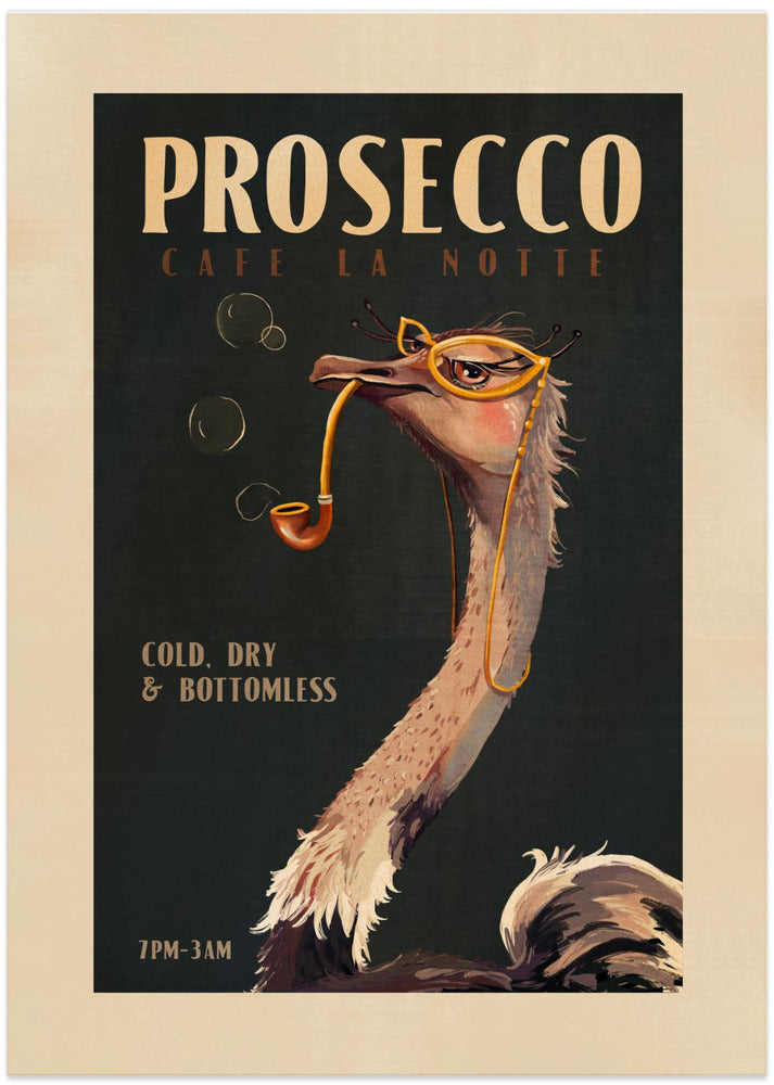 Art Deco Prosecco Wall Art Of An Ostrich - Art Print by The Whiskey Ginger