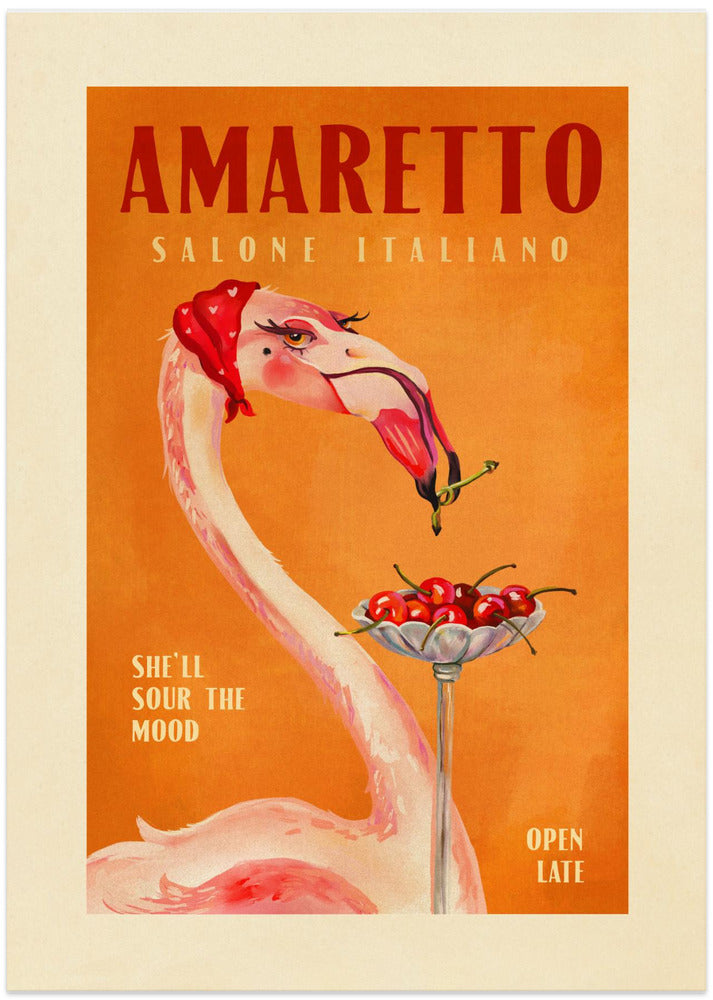 Amaretto Flamingo Art Deco Italian Cafe Travel Art - Art Print by The Whiskey Ginger