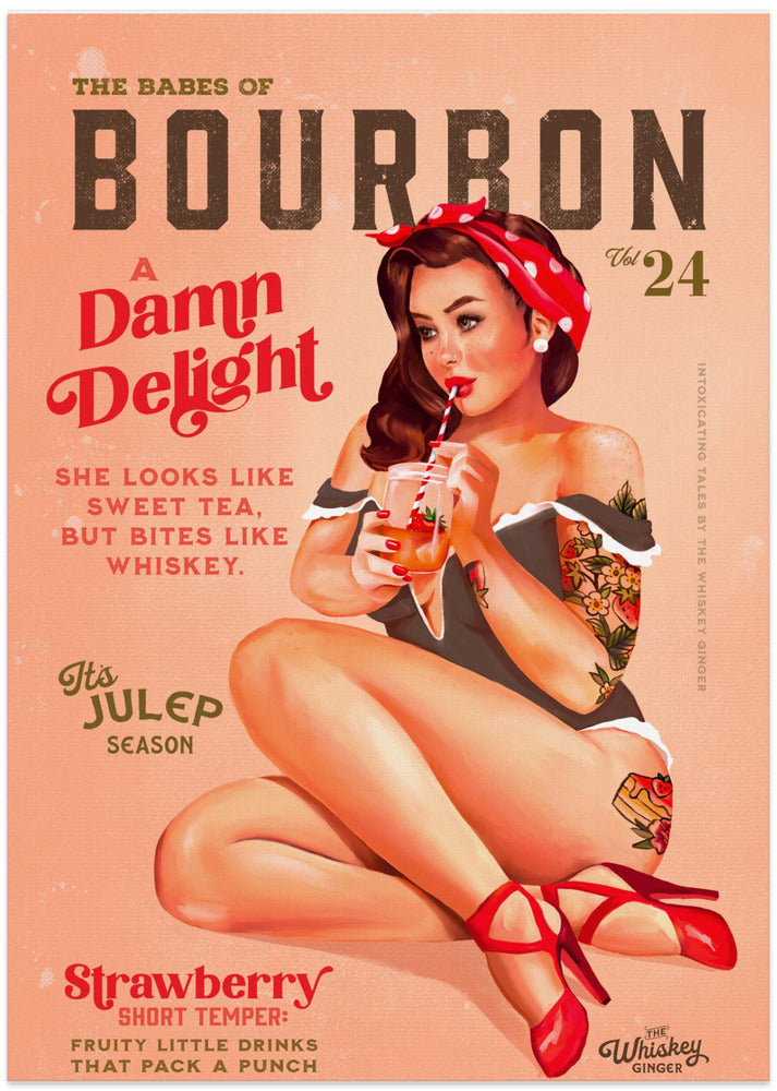 Bourbon Babes Vol 22 Vintage Pinup Girl Drinking A Cocktail - Art Print by The Whiskey Ginger