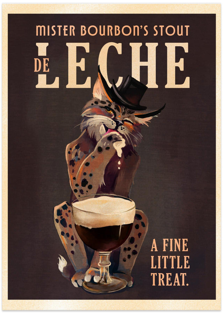 Bourbon De Leche Guinness Style Cat Art - Art Print by The Whiskey Ginger