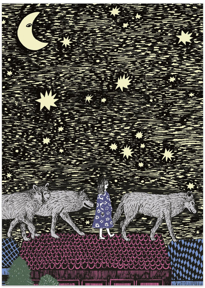 Girl With Wolves - Art Print by Kasia Walentynowicz