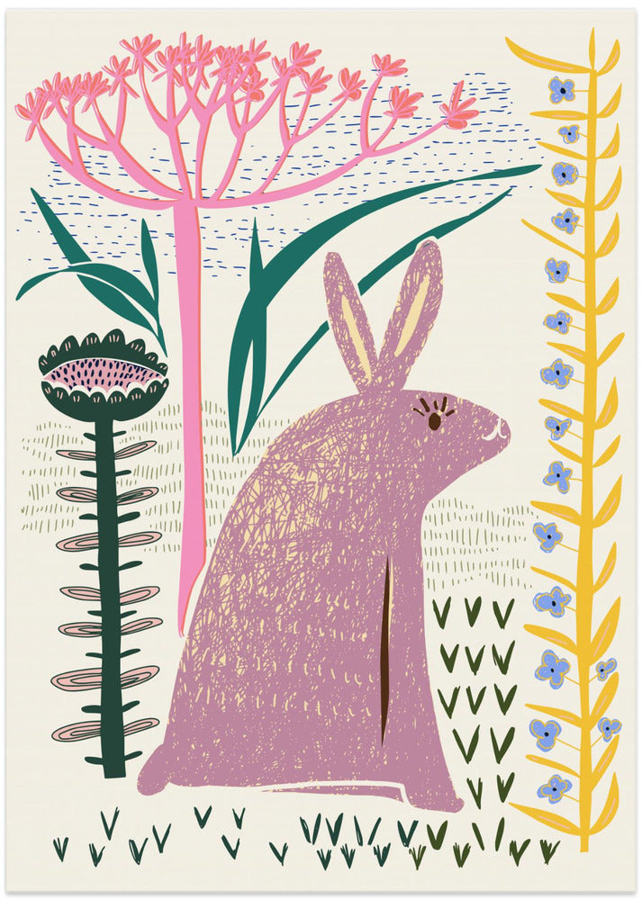Block print lilac bunny - Art Print by Annick